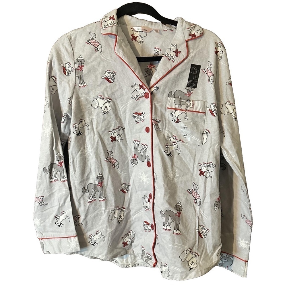 La Vie en Rose Christmas Dogs Winter Snow Gray Pajama Set Cotton Fleece Sz S - Picture 5 of 16